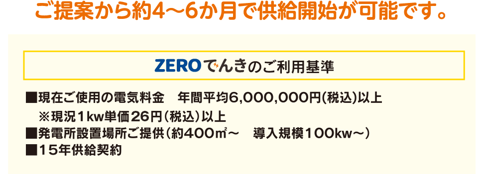 ご提案から約4～6か月で供給開始が可能です。